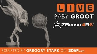 Zbrush 4R6  LIVE ON 3DVFcom  Sculpting Baby Groot [upl. by Ettenav]