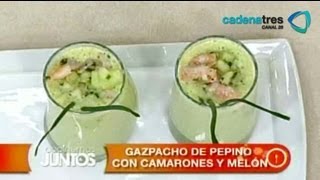 Receta de gazpacho de pepino con camarones y melón Recetas de comida fáciles y rápidas [upl. by Dahs546]