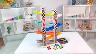 Wooden 7 Levels Slide Racing Tracking Cars Toy Montessori Hand Eye Coordination Educational Parking [upl. by Aniv]