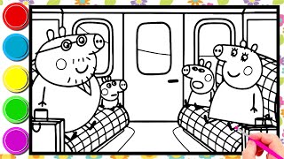 Peppa Pig They Ride The Train Peppa Peppa Pig Drawing and Coloring Peppa Pig Tales [upl. by Ahsiekram]