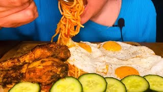 ASMR Eating Spaghetti with eggs and chicken Mukhbang [upl. by Aenotna]