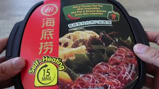 Haidilao spicy pickled vegetable self heating instant hot pot bowl review [upl. by Gar31]