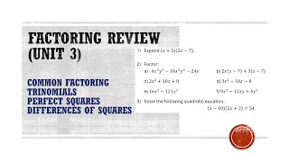 Factoring Review Unit 3  ALL Types of Factoring [upl. by Noslrac]