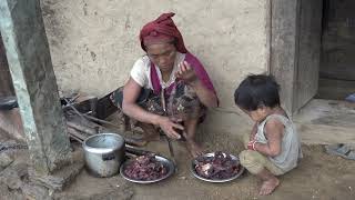 Cooking and eating village meats by using primitive technology  Village life [upl. by Ethelred]