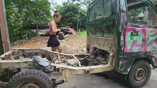 TIMELAPSE DAEWOO car repair mechanic girl complete repair and restoration of long trucks [upl. by Oibaf]