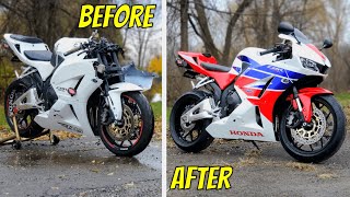 REBUILDING a WRECKED HONDA CBR 600RR StartFinish Timelapse [upl. by Aicyla451]