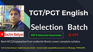 Selection Class for TGTPGT UP UKLTDSSSB English Exam 2024 Best English Literature MCQs Part 1 [upl. by Sadnak]