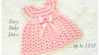 Super Easy Crochet baby dress or frock 03 months and up to 12M LEFT HANDED CROCHET TUTORIAL [upl. by Atirak44]