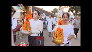 Hundreds joined the colorful wax castle procession on Thursday at the That Luang festival [upl. by Reldnahc255]