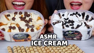 ASMR GELATO ICE CREAM TUBS BROWNIE BATTER amp CARAMEL TRUFFLE  KimampLiz ASMR [upl. by Laven646]