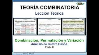 TEORÍA COMBINATORIA Combinación Permutación y Variación Análisis de Cuatros Casos Parte II [upl. by Kali954]