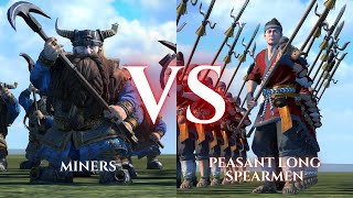 WARHAMMER III Total War  Miners VS Peasant Long Spearmen [upl. by Aalst]