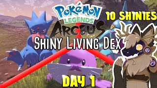 10 DIFFERENT SHINIES  Pokémon Legends Arceus Shiny Living Dex  Day 1 [upl. by Iva461]