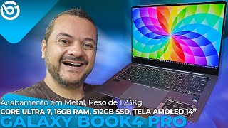 Novo GALAXY BOOK4 PRO  Tela AMOLED 14quot 120Hz Core ULTRA 7 16GB RAM e NPU com Suporte a IA [upl. by Lyrrad]