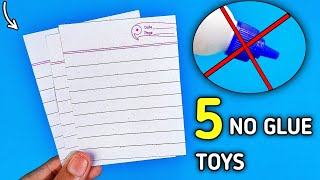 5 No Glue Paper Crafts  Paper Toys [upl. by Aonian472]