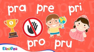 Aprende a leer las SÍLABAS TRABADAS pra pre pri pro pru 👩🏻‍🏫👸🏻 VOCABULARIO para niños 👦👧 DinoPeq 🦖 [upl. by Helas]