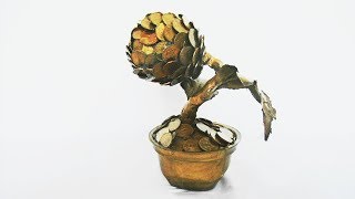 DIY  Money tree  Flower Topiary from Coins  Tutorial  Денежное дерево своими руками [upl. by Attenaej]