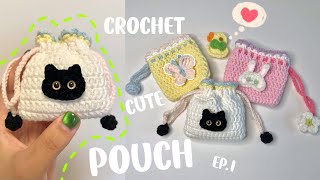 🐱Crochet Pouch Tutorial  How to Crochet a drawstring pouch  Cute crochet idea  Gift idea [upl. by Sproul]