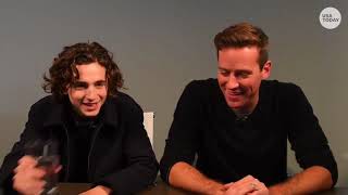 Timothée Chalamet Armie Hammer on rehearsal dancing scene and Favorite Italian word by USA Today [upl. by Ettenhoj259]