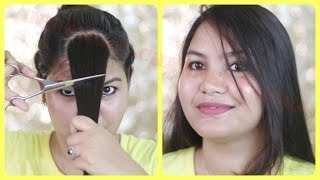 How to cut your own hair at home Side swept bangsINDIANGIRLCHANNEL TRISHA [upl. by Nnylrats697]