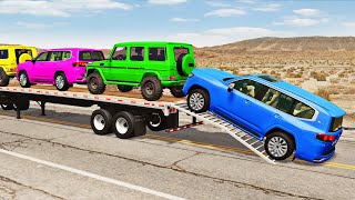 Flatbed Truck Mcqueen  Transportation with Truck  Pothole vs Car 197  BeamNGDrive [upl. by Shalna784]