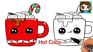 How to Draw Hot Chocolate 🎄Cute Christmas Winter Art [upl. by Schaumberger]