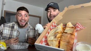 Buffalo chicken calzone Mukbang￼ I BROKE MY FINGER [upl. by Swetiana272]