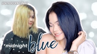 HAIR TRANSFORMATION 3  YELLOW TO MIDNIGHT BLUE 💙🖤 BLUE BLACK HAIR [upl. by Ambrose]