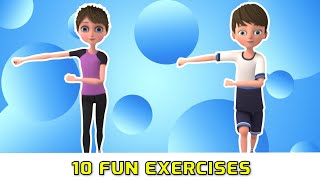 10 Fun Daily Exercise For Kids To Do At Home  Kids Exercise [upl. by Noizneb]