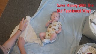 Diapering a Newborn for CHEAP  Flat and Prefold Cloth Diaper Tutorial [upl. by Kcirdla]