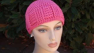 Crochet for Cancers Basketweave Vertical Stripe Cap [upl. by Mencher]