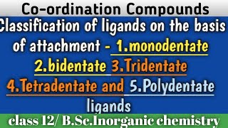 Classification of ligands on the basis of attachment  monodentate bidentate Tridentate tetradentate [upl. by Minnaminnie]