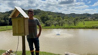 Instalando aerador chafariz em nosso lago [upl. by Kcirded]