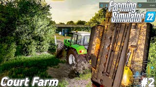 Wrong Weather Condition Cutting Grass  Tractor Stuck Mud  Court Farm  Ep2 FS22 [upl. by Nitsrik]