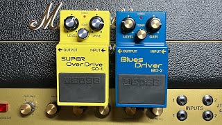 BOSS SD1 OverDrive vs BOSS BD2 Blues Driver into a Marshall JTM45 [upl. by Wenger]