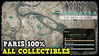 Assassins Creed Valhalla Paris All Collectibles The Siege of Paris Wealth Mysteries Artifacts [upl. by Nodanrb]