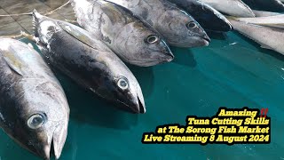 Live 08 Aug 24‼️🔥Cutting fresh yellowfin tuna by skilled hands at Sorong marketPapua Indonesia [upl. by Sochor]