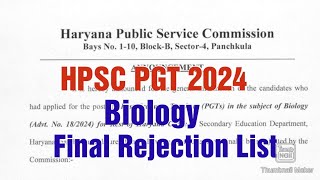 HPSC PGT Biologyimportant noticefinal rejection ListHPSC PGTHPSC PGT update [upl. by Elokin]