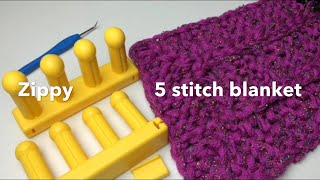 Zippy 5 Stitch Blanket Loom Along with Closed Captions CC [upl. by Lipski]