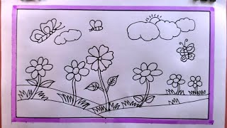 how to draw flower gardenflower garden drawing [upl. by Euhsoj]