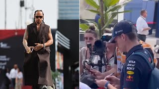 Lewis Hamilton ignores fans while Max Verstappen gets swamped by fans  F1 driver arrivals BTS [upl. by Whipple]