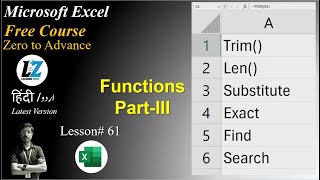 61 Use of TRIM LEN SUBSTITUTE EXACT amp SEARCH Functions in Microsoft Excel excel microsoftexcel [upl. by Trenton126]