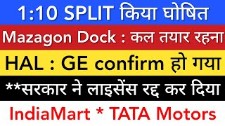 MAZAGON DOCK SHARE LATEST NEWS 🔥 HAL SHARE NEWS • INDIAMART • TATA MOTORS SHARE • STOCK MARKET INDIA [upl. by Honniball]