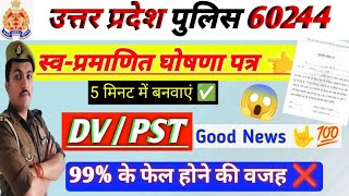 स्वप्रमाणित घोषणा पत्र 👈  स्व घोषणा पत्र ✅ कैसे व कहां से बनवाएं  UPP 60244 DV PST 2024 [upl. by Akin]