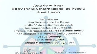 Jesús Urceloy gana el XXXV Premio Internacional de Poesía José Hierro [upl. by Dirk]