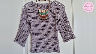 Blusa básica manga larga a crochet paso a paso Versión Diestra [upl. by Nahgeem320]