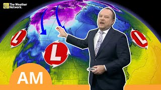 Canadas National Forecast Coastal Storms and Snowy Weekend on the Prairies  WeatherAM [upl. by Herring383]