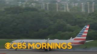 Tire blows out just before American Airlines flight set to takeoff [upl. by Adah]