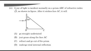 a ray of light incident normally on a prism ABC of refractive index root 2 as shown in figure [upl. by Yettie350]