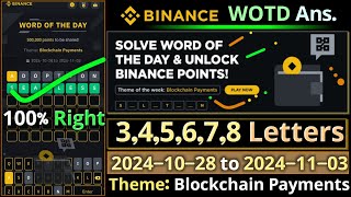 Blockchain Payments WOTD  Binance New WODL Answers Today  All Letters Word of the day [upl. by Japeth]